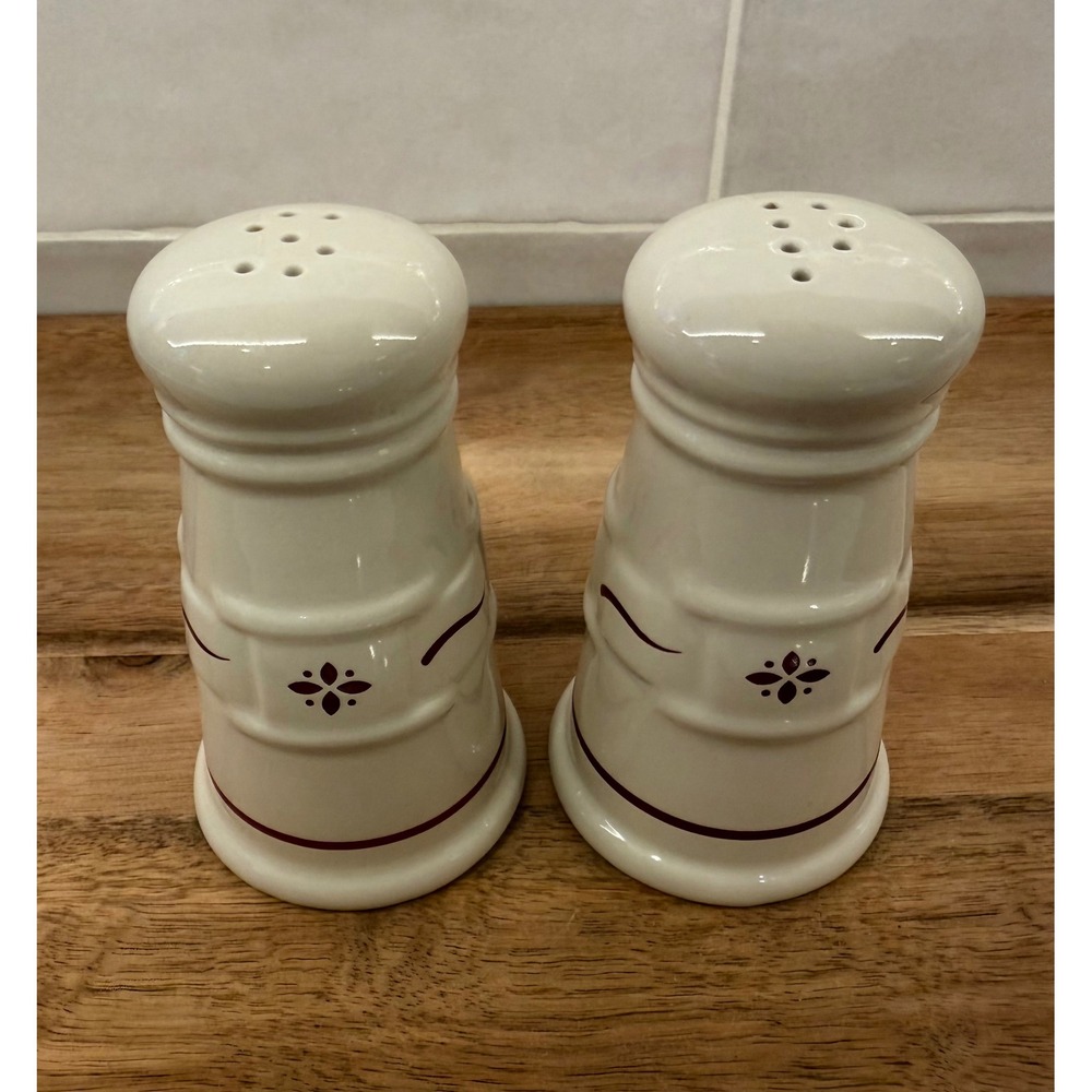 Longaberger Salt and Pepper Shakers Woven Maroon Stoneware Floral Set